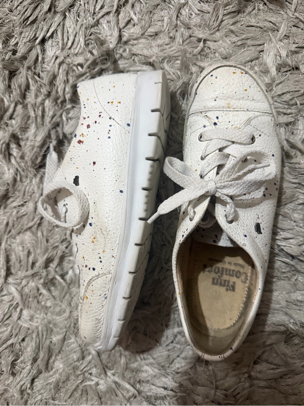 Finn Comfort White Sneakers with Multicolor Paint Splatter